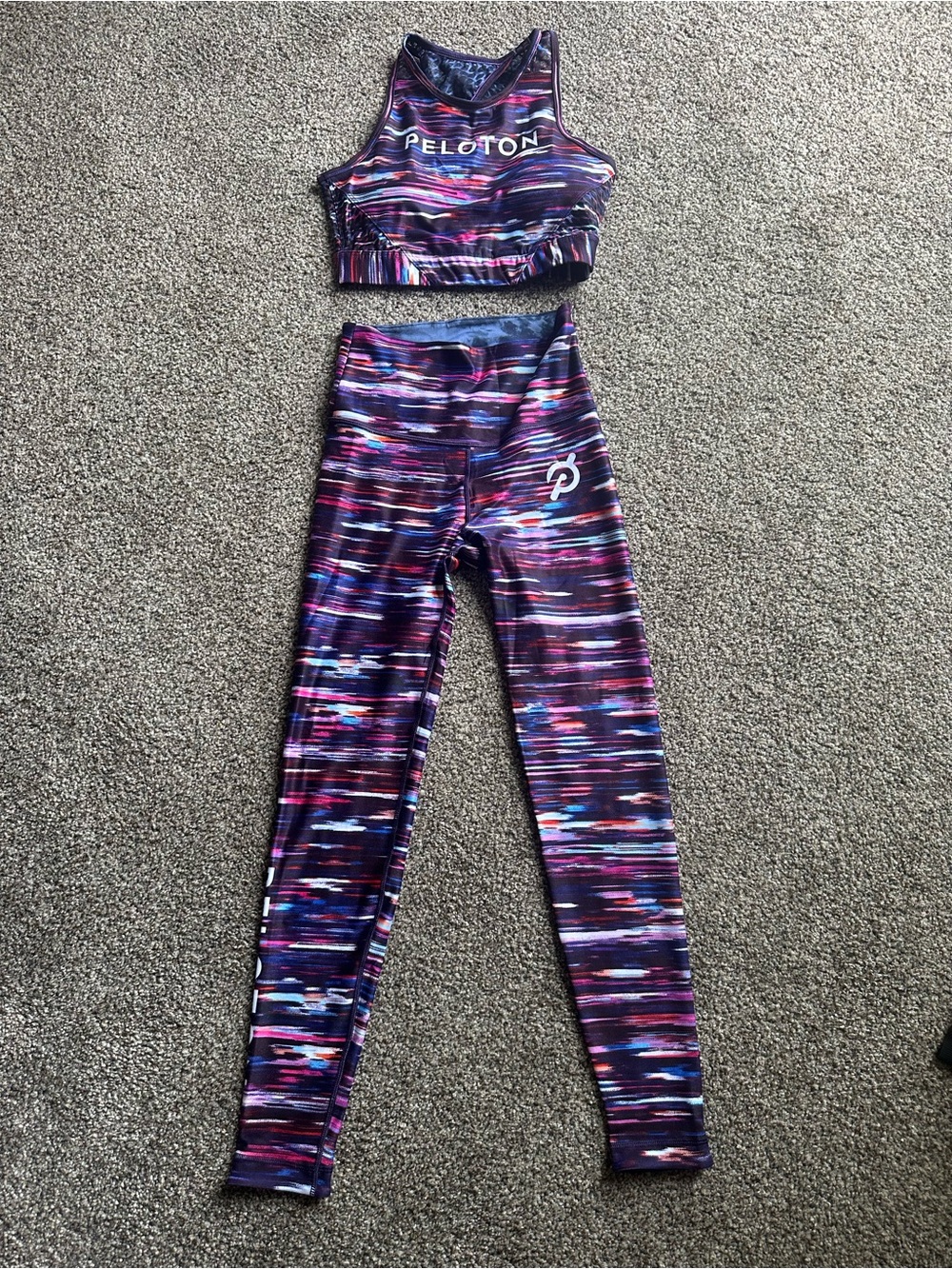 Peloton Purple & Pink Striped Sports Bra and Legging Set